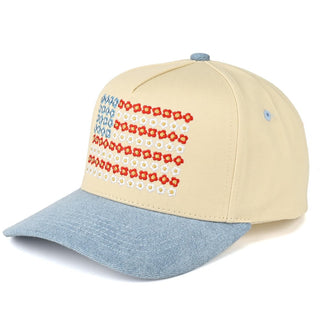 Two Tone Canvas Embroidered Flower Flag Baseball Cap

- Snap Back Closure
- One Size Fits Most
- 100% Cotton