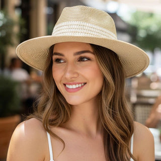 Striped Woven Straw Fedora 

- One Size 
- 80% Paper / 20% Polyester 
