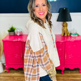 Washed Fabric Mixed Hooded Plaid Pullover Top - LAST ONES FINAL SALE