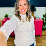 Lace Mock Neck Top - Ivory - FINAL SALE