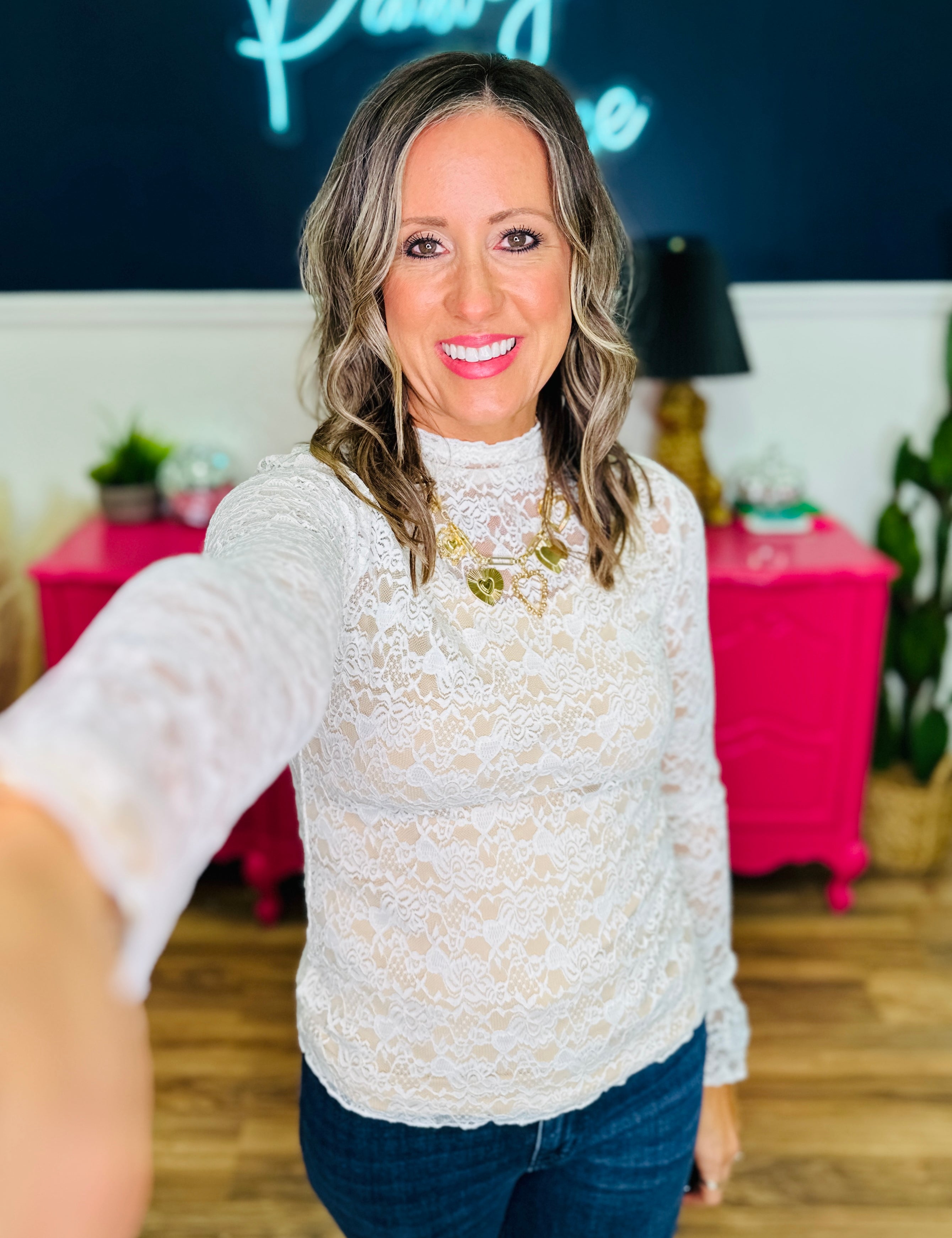 Lace Mock Neck Top - Ivory - FINAL SALE