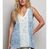 POL Sleeveless V Neck Eyelet Top