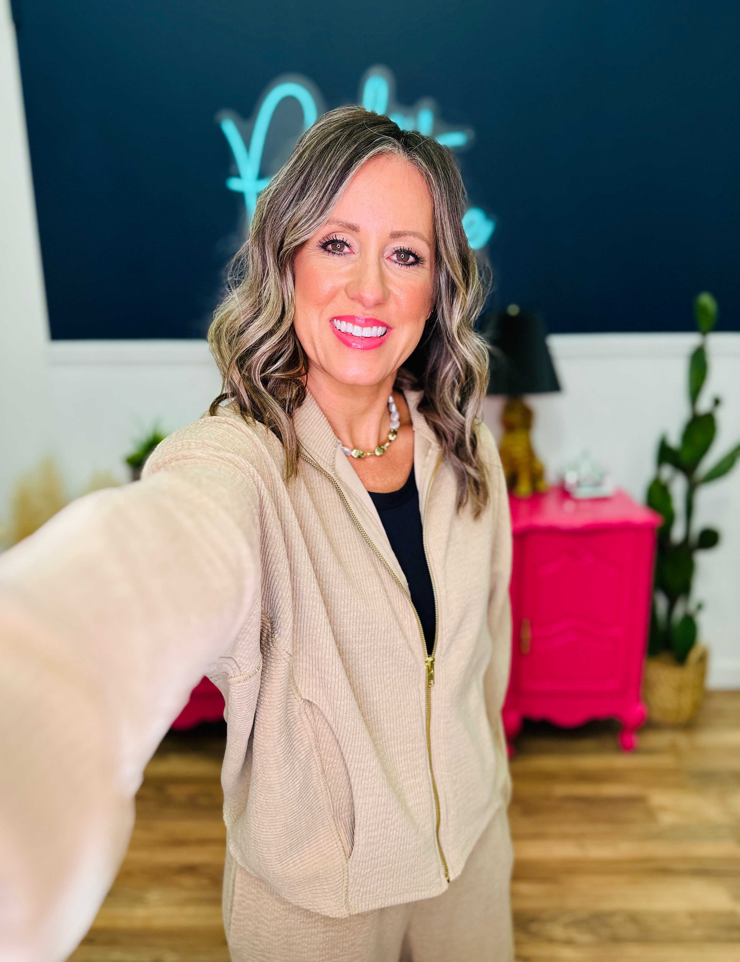 Taupe Ribbed Zip Up Jacket - LAST ONES FINAL SALE
