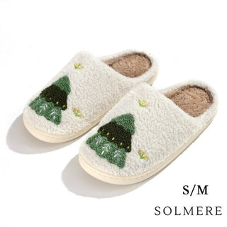 Plush Slippers - Green Trees