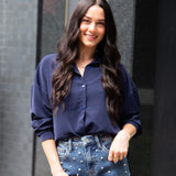 Kathryn Classic Button-Up Top - Navy PREORDER