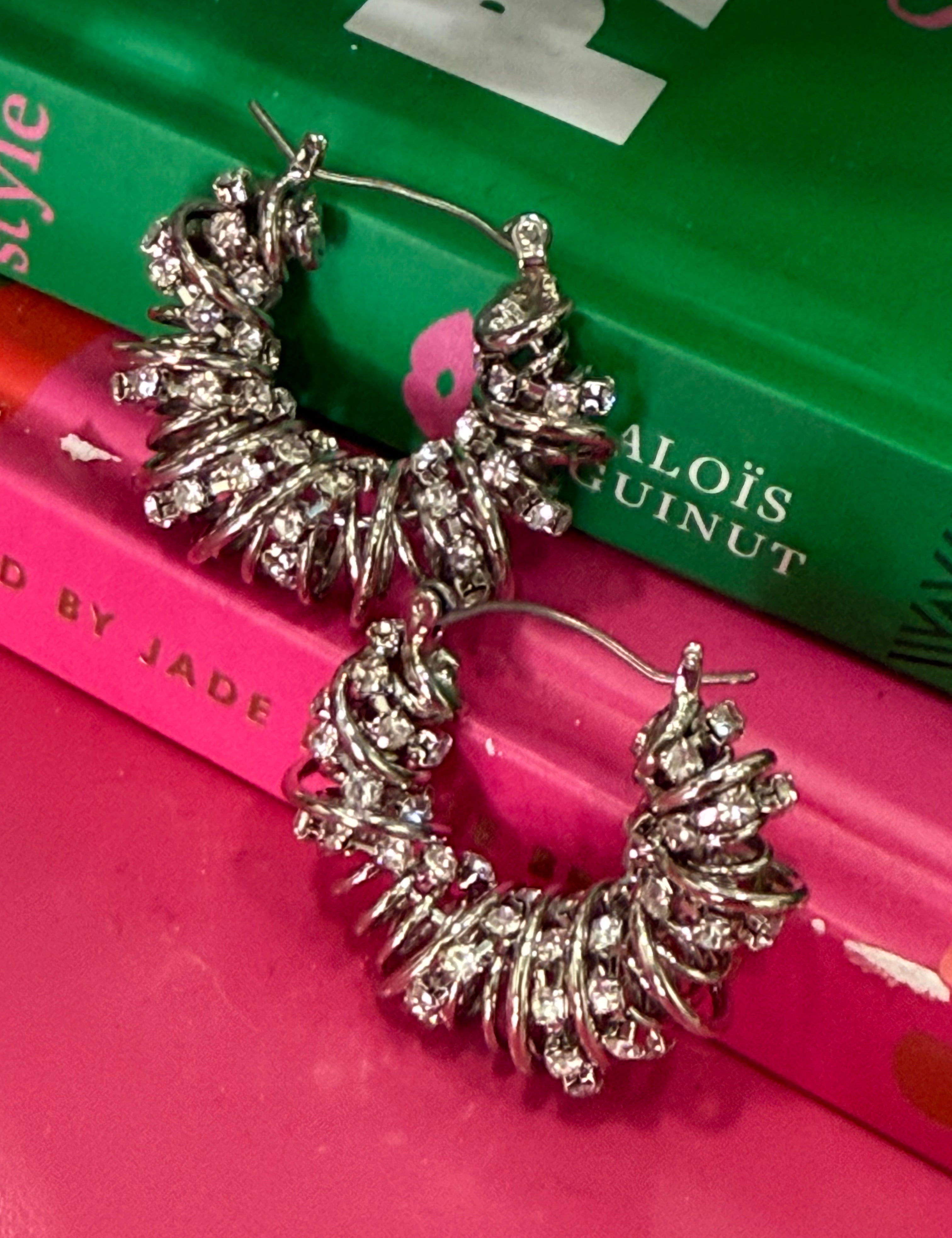 Silver Spiral & Crystal Hinge Hoop