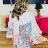 Multi Print Patchwork Top - Grey
