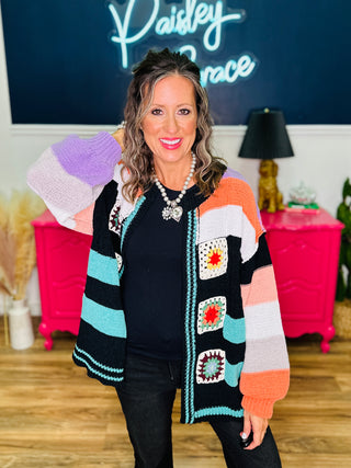 POL Purely Fun Cardigan - Black Multi - FINAL SALE