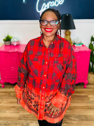 Mineral Wash Plaid Embroidered Shirt