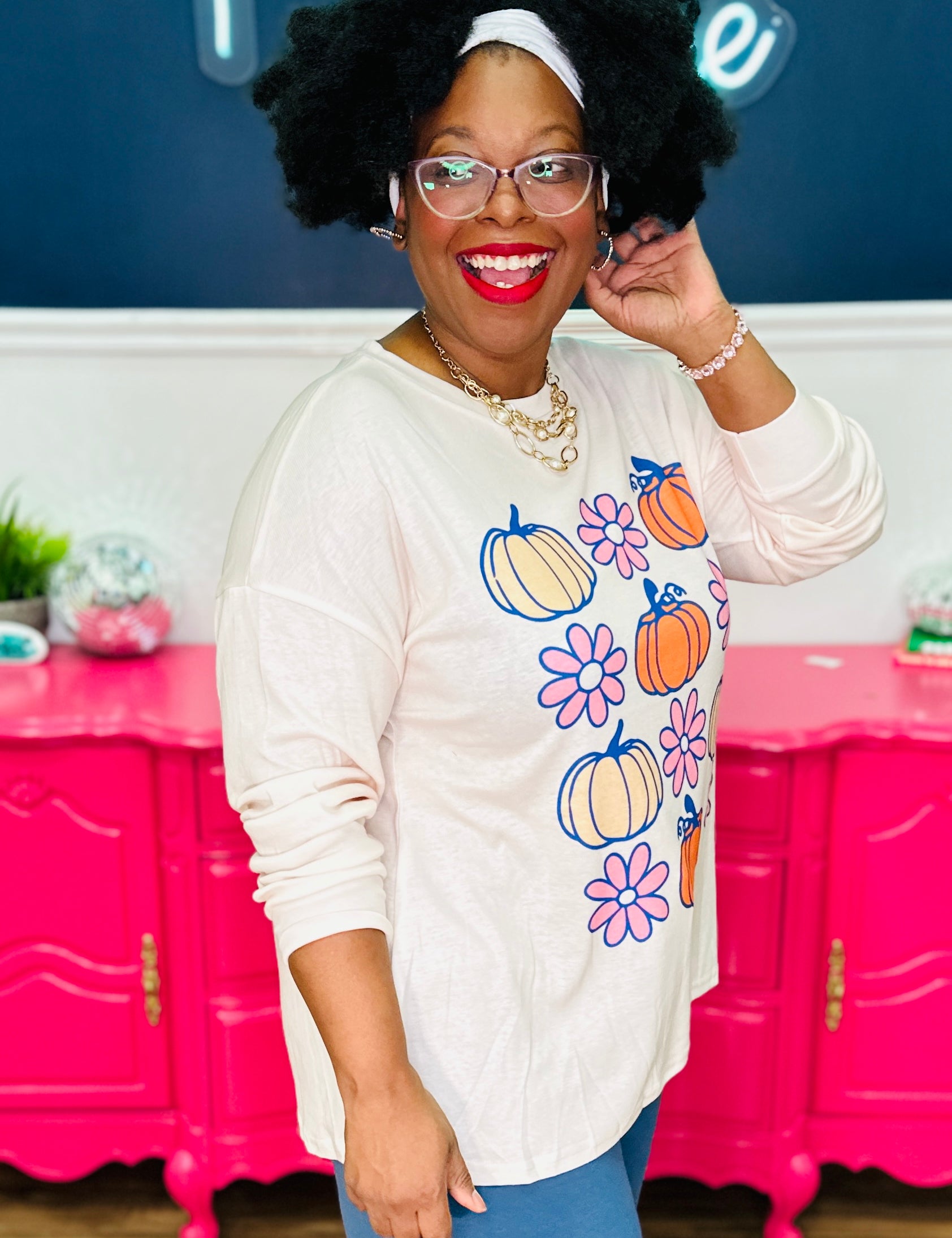 Sadie Pumpkin & Flower Print Top *Final Sale*