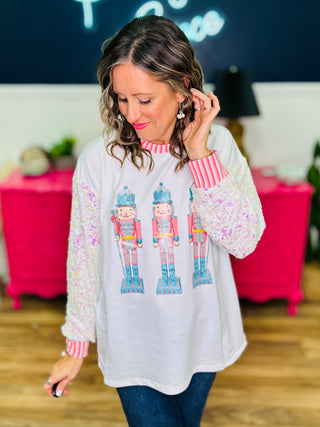 Glitter Nutcrackers Sequin Sleeves Top - PREORDER