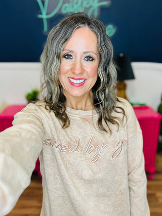 Washed Embroidered  Mocha Pullover