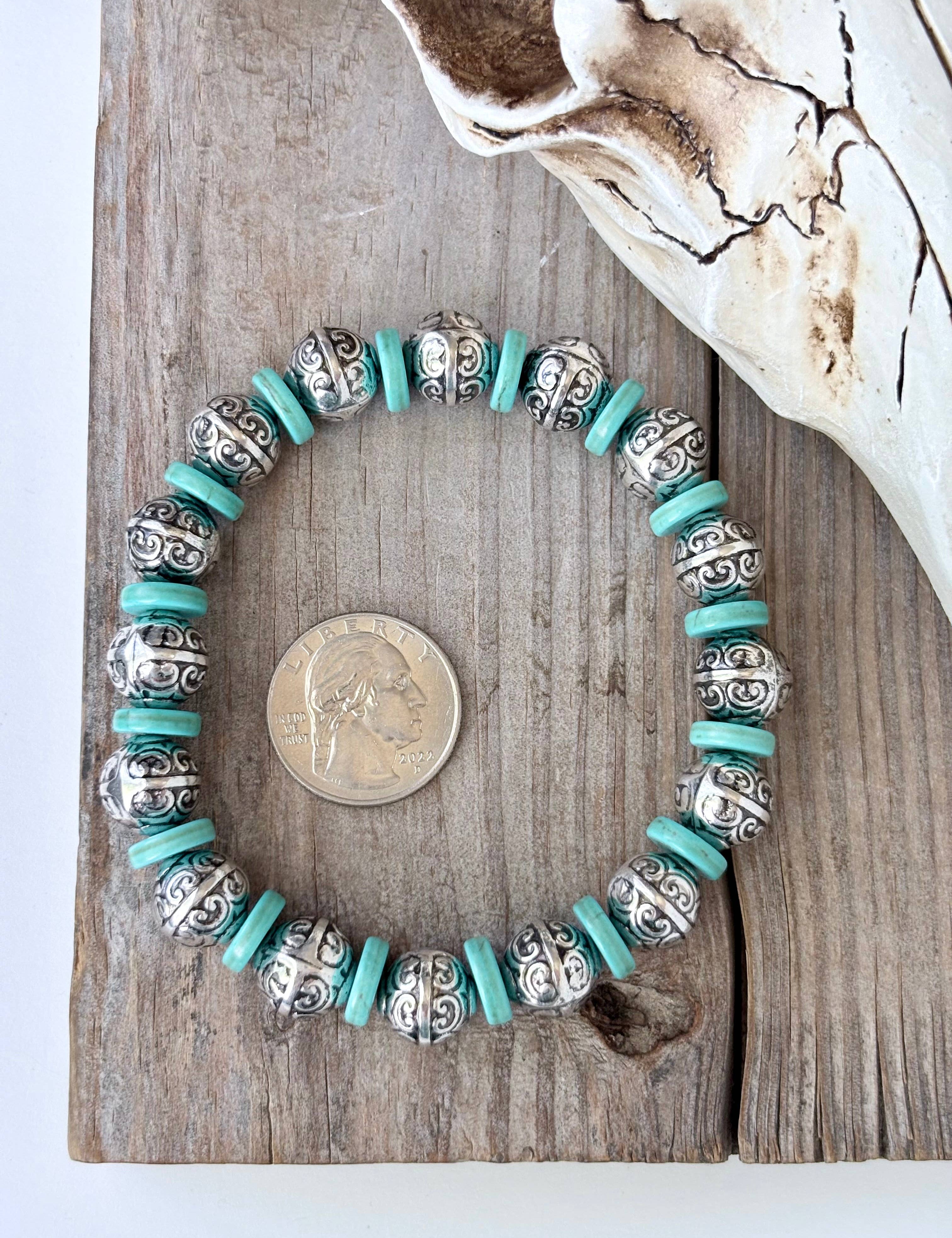 Leah Etched Beaded Stretch Bracelet