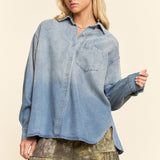 Oversized Rhinestone Chest Pocket Denim Top - FINAL SALE