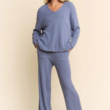 V-Neck Sweater & Wide-Leg Pants Knit Set - PREORDER