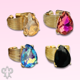 Faceted Teardrop Rhinestone Adjustable Ring - Blue