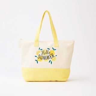 "Hello Summer" Terry Cloth Tote Bag 

- Full Zip Closure
- Lined Body with Open Pocket
- Approximately 22" L X 16" T X 6" D
- 80% Polyester / 20% Polyamide 