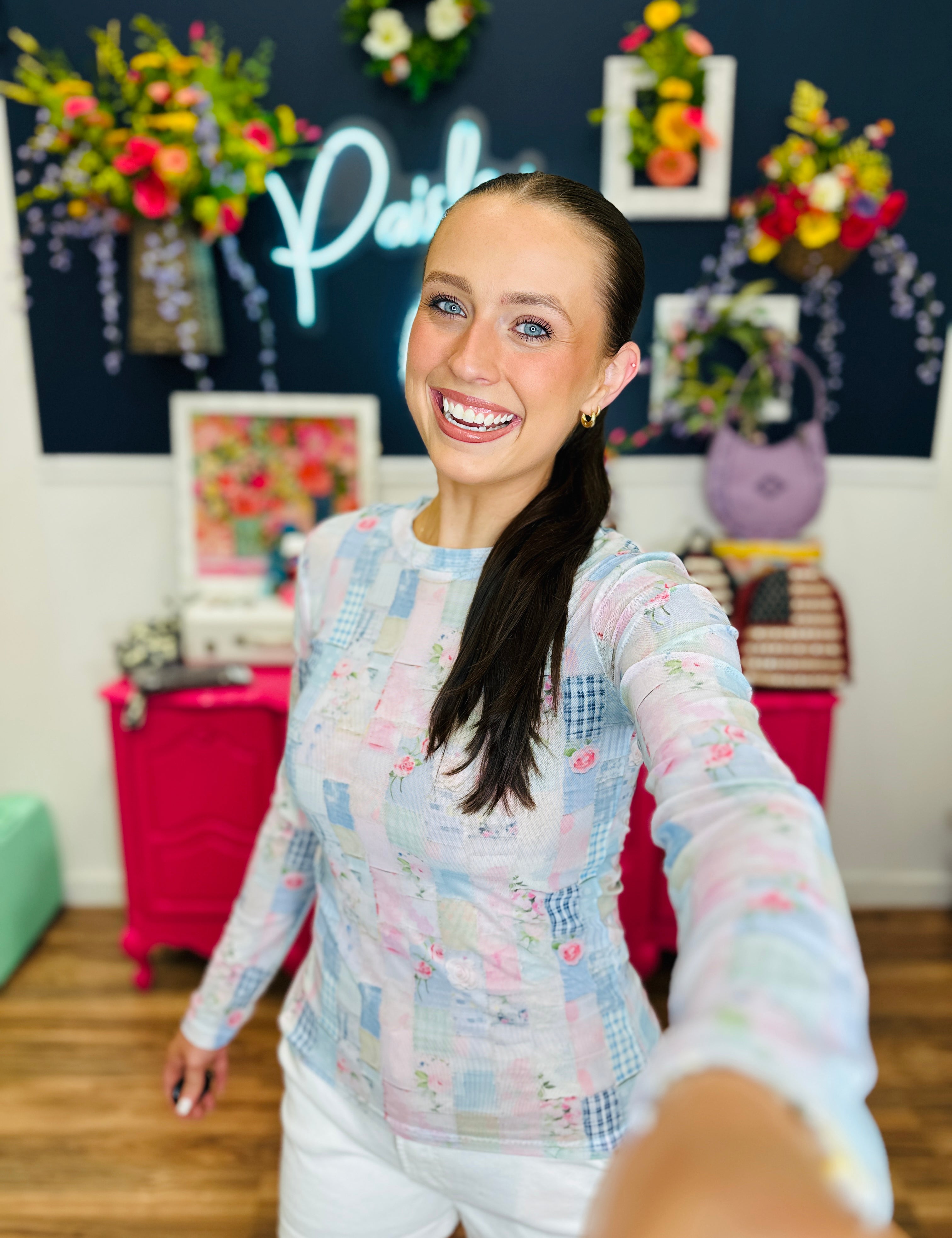 Pretty in Patchwork Mesh Top