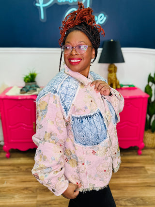 POL Balloon Sleeve Floral Relaxed Fit Shacket