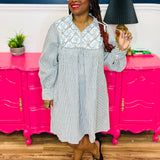 Striped Long Sleeve Dress With Decorative Neckline - FINAL SALE
