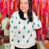 Green trees on Beige Long Sleeve Top  - PREORDER