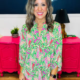 Dear Scarlett Lizzy Top - Kelly Green Paisley - FINAL SALE