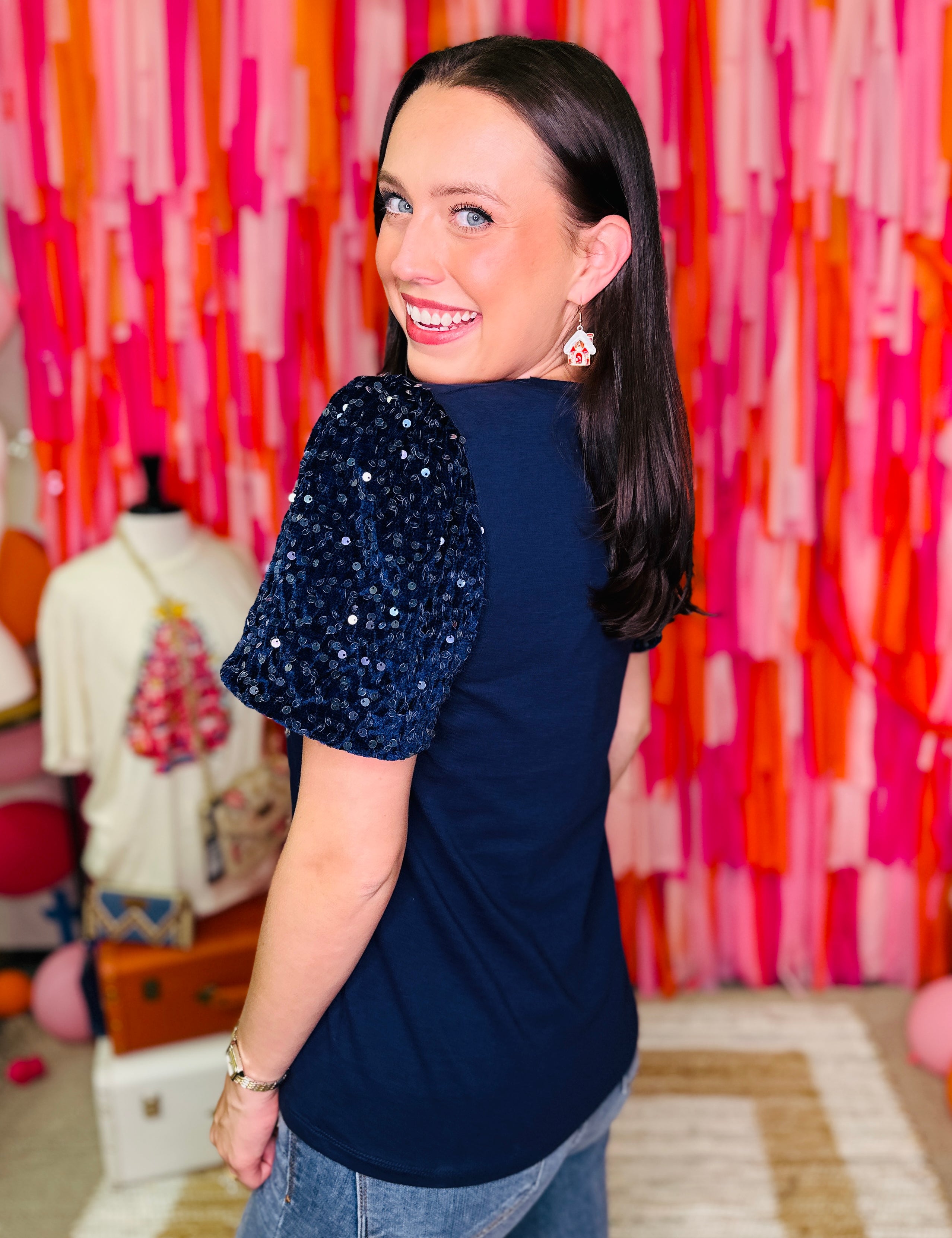 Festive Forest on Princess Top -  Navy Blue  - PREORDER