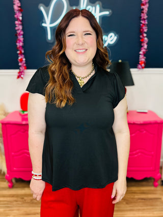 The Nicole V-Neck Top - Black (PREORDER)