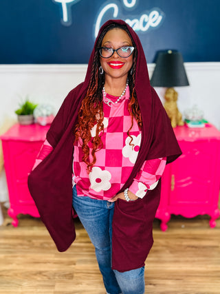 Softest Hooded Cape Kimono - Burgundy - FINAL SALE