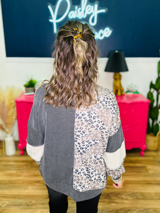 Color Block Animal Print Long Sleeve Top