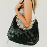 Sienna Slouchy Woven Shoulder Bag - Black