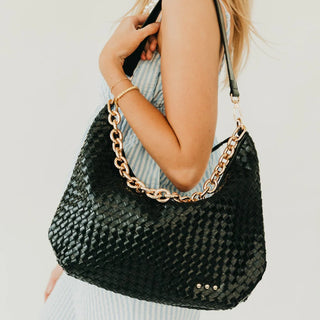 Sienna Slouchy Woven Shoulder Bag - Black