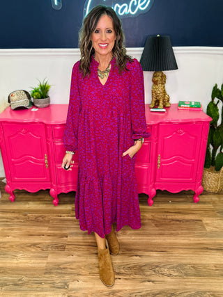 Notch Neck Floral Print Maxi Dress