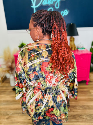 Velvet Floral Gathered Top