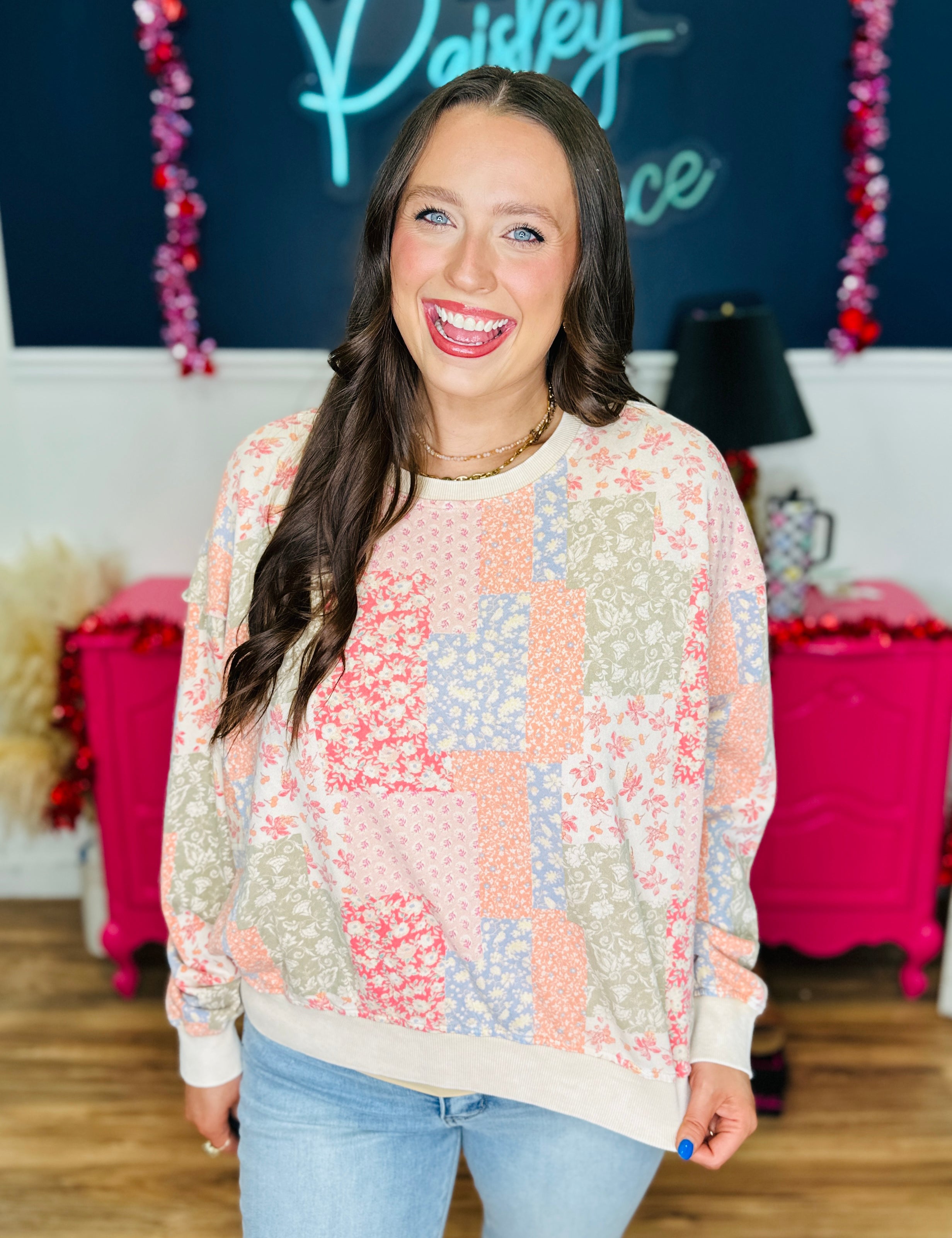 Patchwork Mineral Washed Pullover Top PREORDER