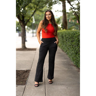 Julia Rose Mandi Everyday Tummy Control Pants womenâ€™s boutique pants front view, Woman wearing Julia Rose Mandi high waist tummy control pants