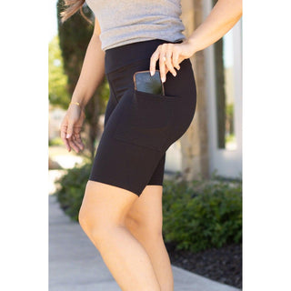 Julia Rose The Bree black 7-inch biker shorts, Women wearing black biker shorts high waisted