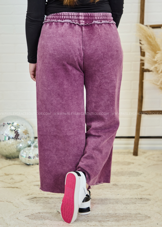 In or Out Wide Leg Cropped Pants in Eggplant