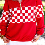 PREORDER- End Zone Checkered Pullover- Red