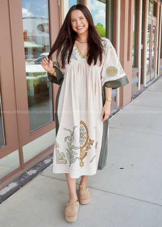 Daring Heart Dress - Taupe/Olive