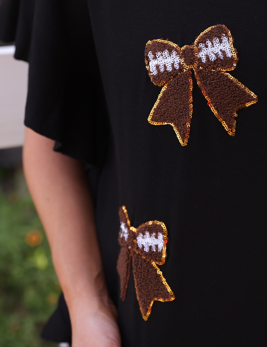 PREORDER- Sideline Sparkle Ruffle Top- Black