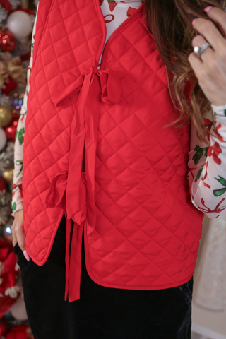 DEAL - Twila Quilted Tie Vest- Red - FINAL SALE