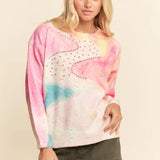Floral Checkerboard Print Soft Knit Sweater - PREORDER
