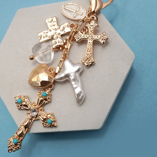 DB - Bag Charm Western Heart Pearlized Cross