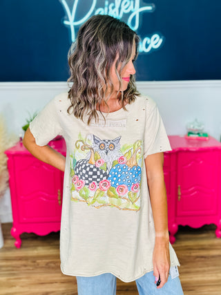 Bling Owl & Pumpkins Tattered Tee