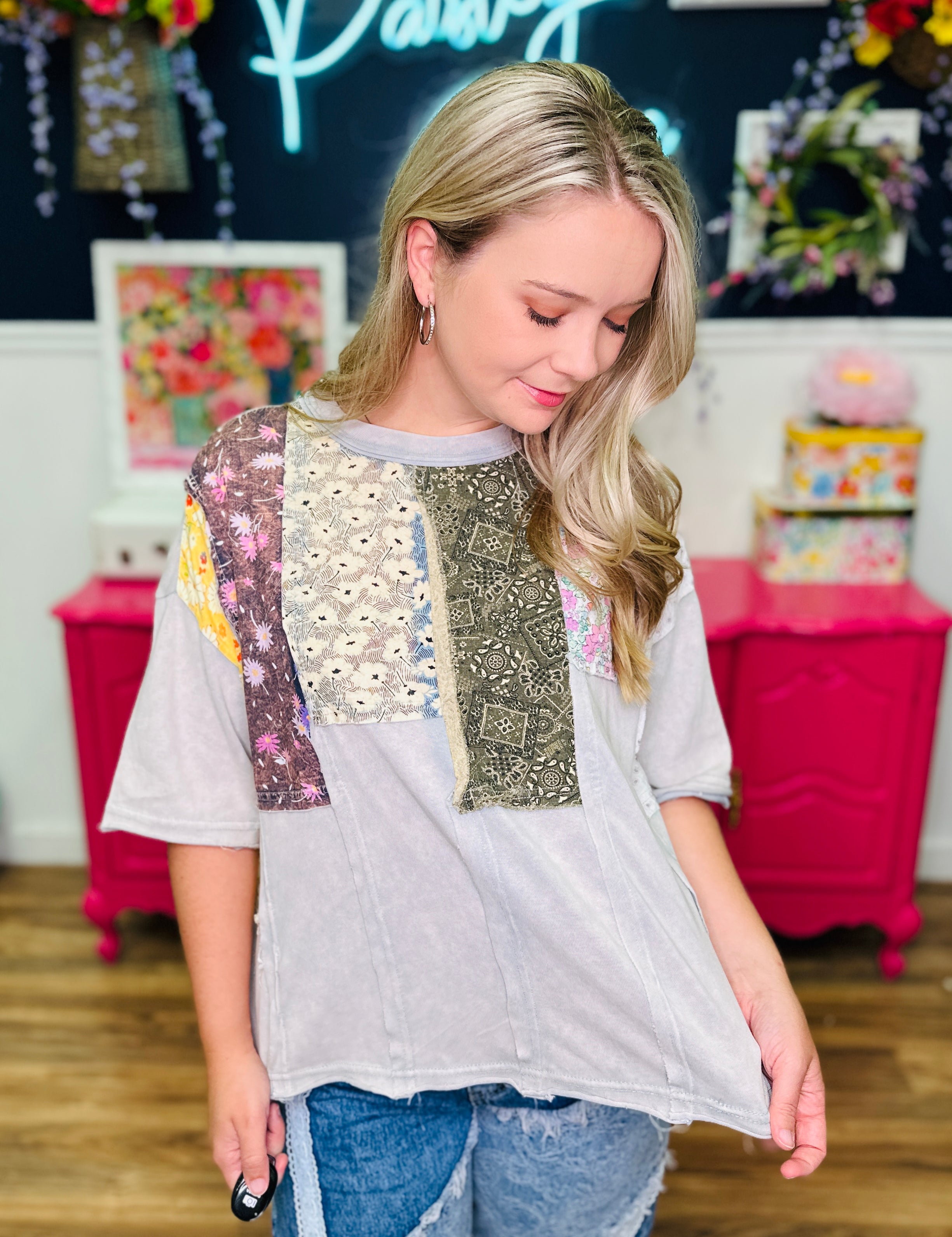 Patchwork Paradise Tee - Lt Blue