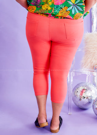 Araceli Stretch Capri Jeggings - Coral - FINAL SALE