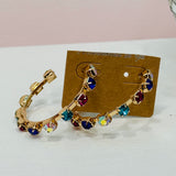 Gold Hoop Earrings with Colored Studs - 2 Colors
