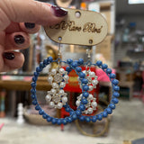 Peri Wood Bead Hoop with Pearl Dangle Charms - PREORDER