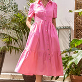 Short Sleeve Button Down Midi Dress